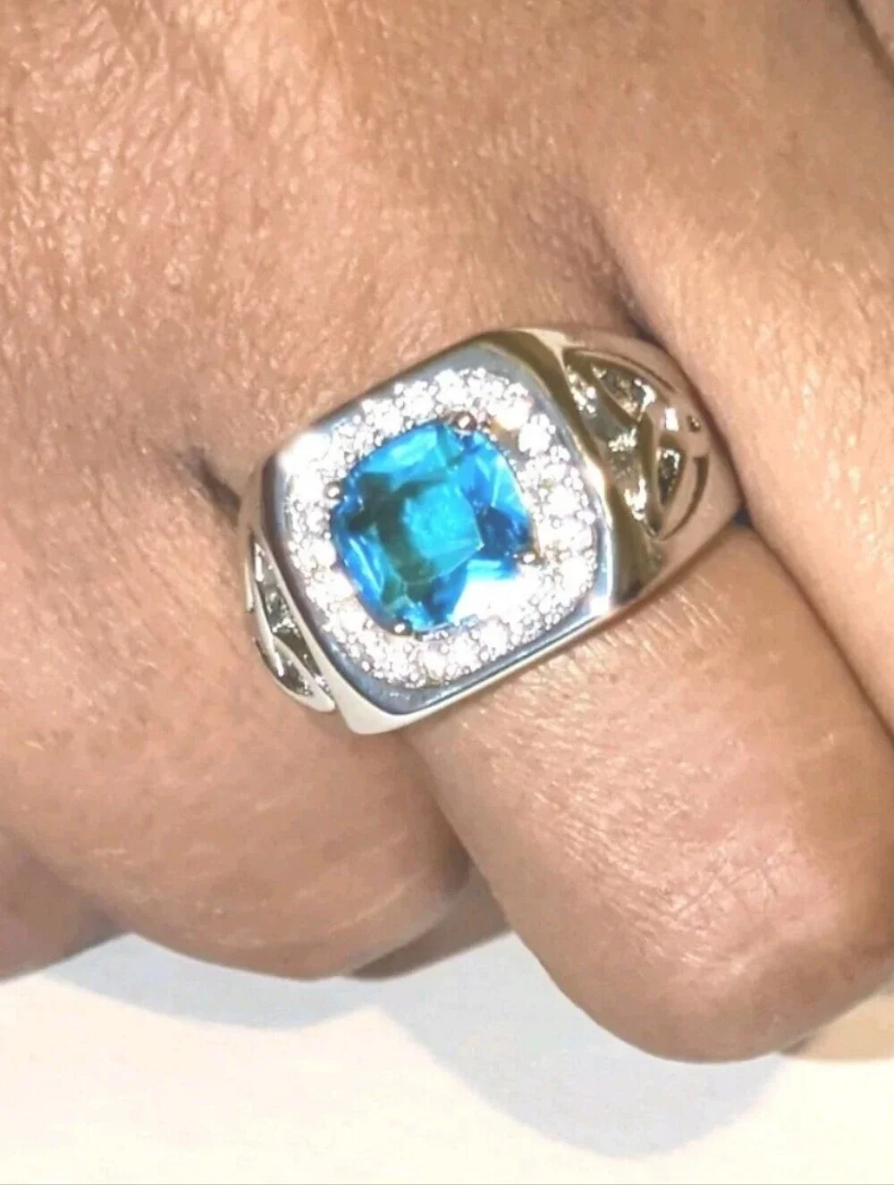 Classic Bright Men's Lab-Created Diamond Topaz Ring with Golden Accents